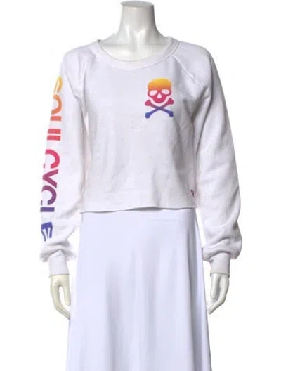 Pre-owned Aviator Nation Graphic Print Scoop Neck Sweatshirt In White
