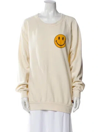 Pre-owned Aviator Nation Graphic Print Scoop Neck Sweatshirt In White