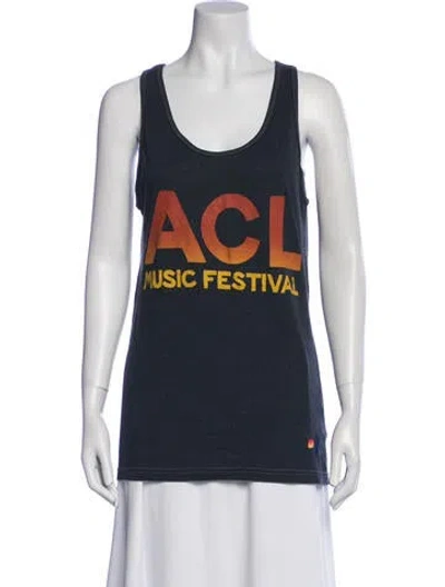 Pre-owned Aviator Nation Graphic Print Scoop Neck Top In Blue