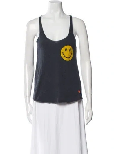 Pre-owned Aviator Nation Graphic Print Scoop Neck Top In Blue