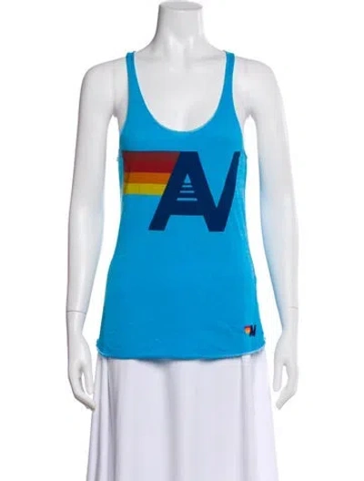 Pre-owned Aviator Nation Graphic Print Scoop Neck Top In Blue