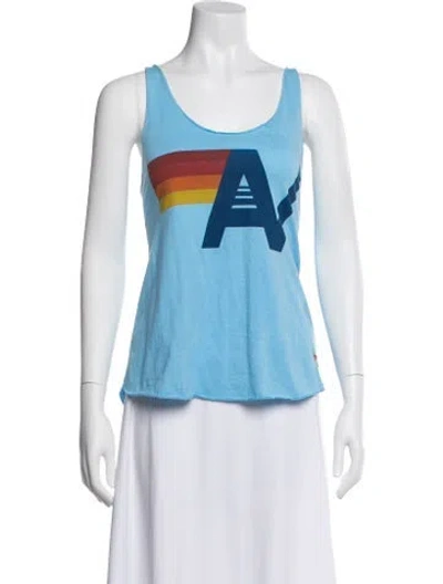 Pre-owned Aviator Nation Graphic Print Scoop Neck Top In Blue