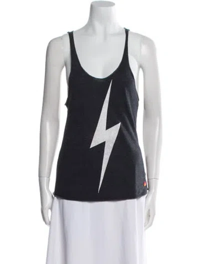 Pre-owned Aviator Nation Graphic Print Scoop Neck Top In Gray