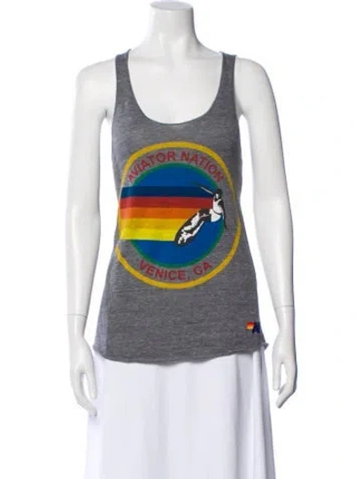 Pre-owned Aviator Nation Graphic Print Scoop Neck Top In Gray