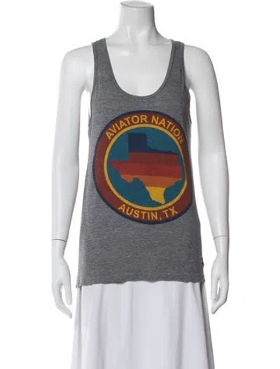 Pre-owned Aviator Nation Graphic Print Scoop Neck Top In Gray