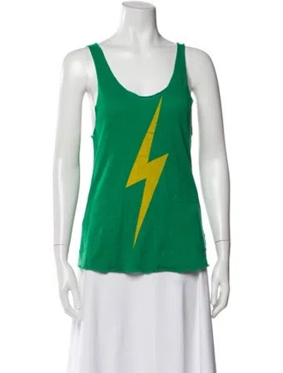 Pre-owned Aviator Nation Graphic Print Scoop Neck Top In Green