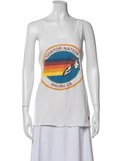 Pre-owned Aviator Nation Graphic Print Scoop Neck Top In Neutral