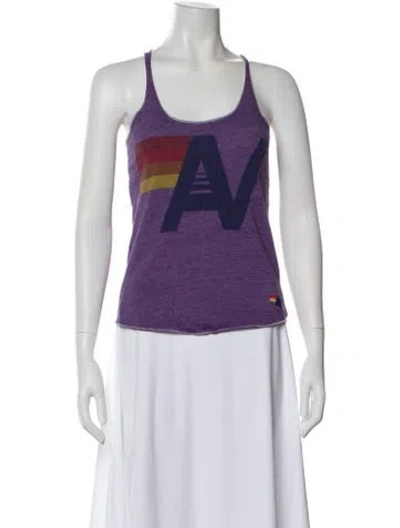 Pre-owned Aviator Nation Graphic Print Scoop Neck Top In Purple