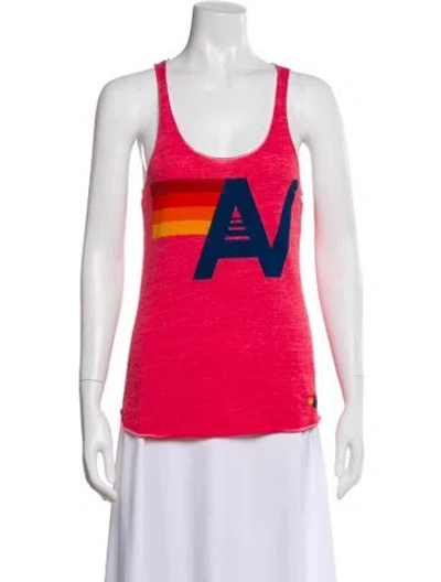 Pre-owned Aviator Nation Graphic Print Scoop Neck Top In Red