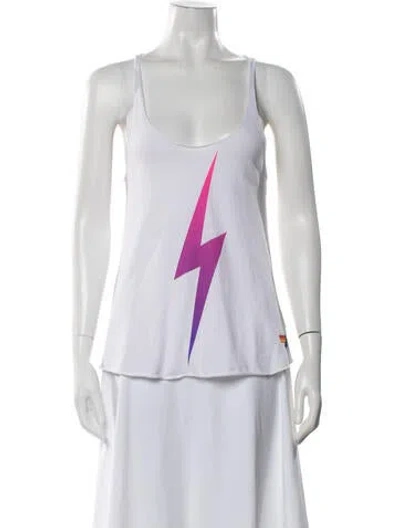 Pre-owned Aviator Nation Graphic Print Scoop Neck Top In White