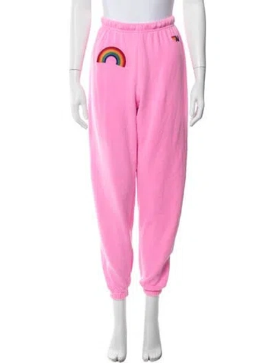 Pre-owned Aviator Nation Graphic Print Straight Leg Pants In Pink