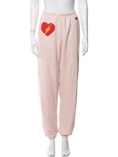 Pre-owned Aviator Nation Graphic Print Straight Leg Pants In Pink