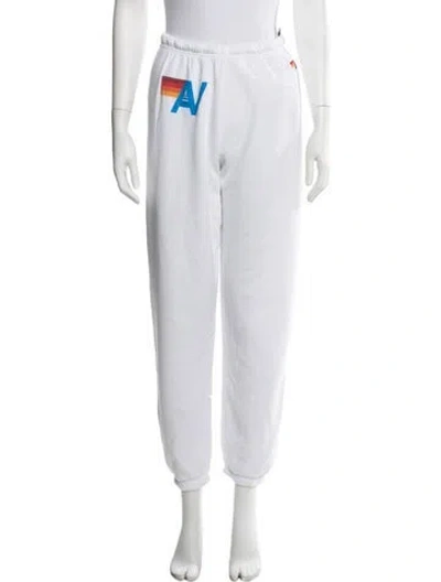 Pre-owned Aviator Nation Graphic Print Straight Leg Pants In White