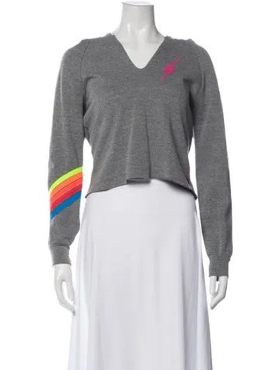 Pre-owned Aviator Nation Graphic Print V-neck Crop Top In Gray