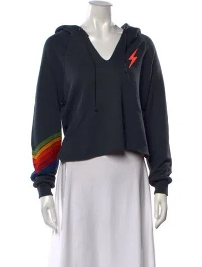 Pre-owned Aviator Nation Graphic Print V-neck Hoodie In Black