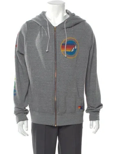 Pre-owned Aviator Nation Graphic Print V-neck Hoodie In Gray