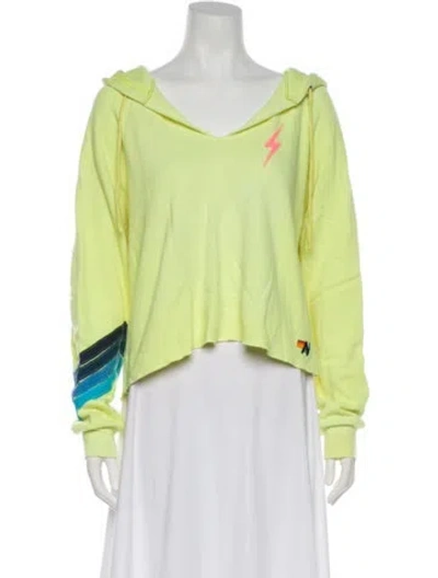 Pre-owned Aviator Nation Graphic Print V-neck Hoodie In Green