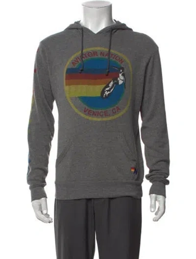 Pre-owned Aviator Nation Graphic Print V-neck Hoodie In Grey