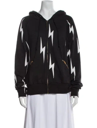 Pre-owned Aviator Nation Graphic Print V-neck Sweater In Black