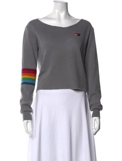 Pre-owned Aviator Nation Graphic Print V-neck Sweatshirt In Grey