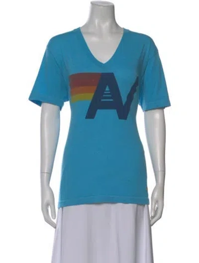 Pre-owned Aviator Nation Graphic Print V-neck T-shirt In Blue