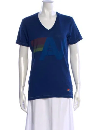 Pre-owned Aviator Nation Graphic Print V-neck T-shirt In Blue