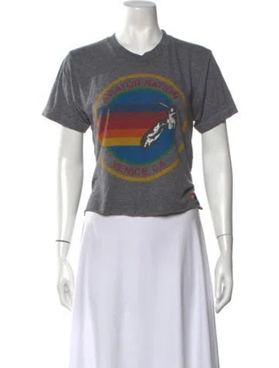 Pre-owned Aviator Nation Graphic Print V-neck T-shirt In Grey