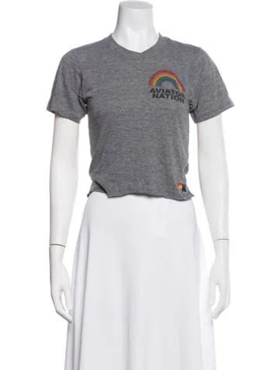 Pre-owned Aviator Nation Graphic Print V-neck T-shirt In Grey