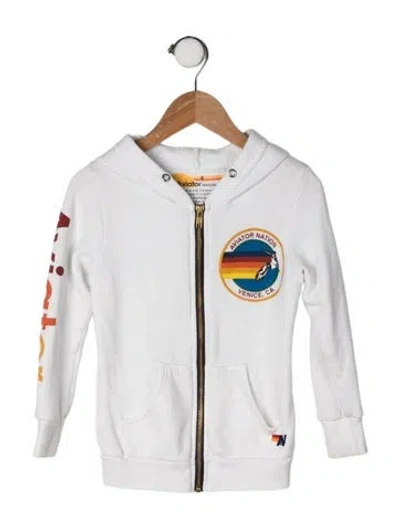 Pre-owned Aviator Nation Babies' Hooded Graphic Print Jacket In White