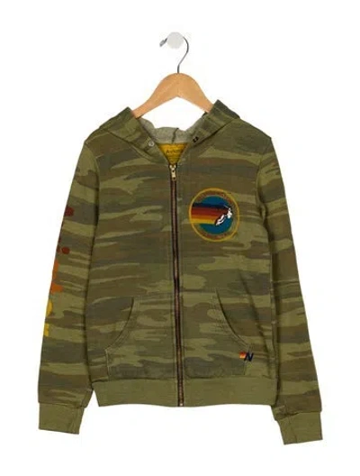 Pre-owned Aviator Nation Kid Boys' Camo Long-sleeve Zip-up Hoodie In Green