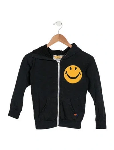 Pre-owned Aviator Nation Kids' Branded Zip Up Hoodie In Grey