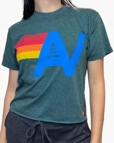 Aviator Nation Logo Boyfriend Tee In Forest In Blue