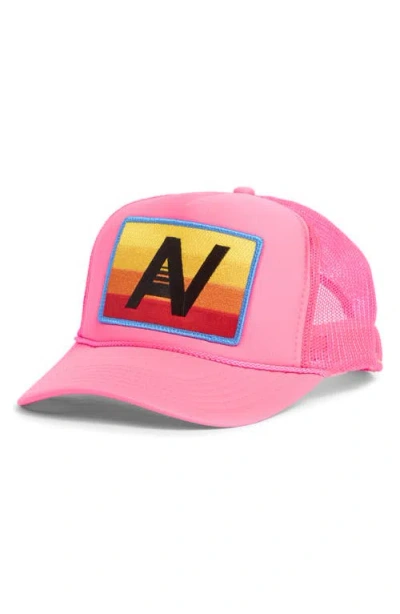 Aviator Nation Logo Rainbow Trucker Hat In Pink