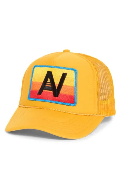Aviator Nation Logo Rainbow Trucker Hat In Yellow