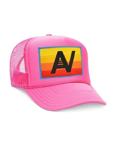 Aviator Nation Logo Rainbow Vintage Trucker Hat In Pink