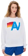 Aviator Nation Logo Relaxed Crew Sweatshirt White In White