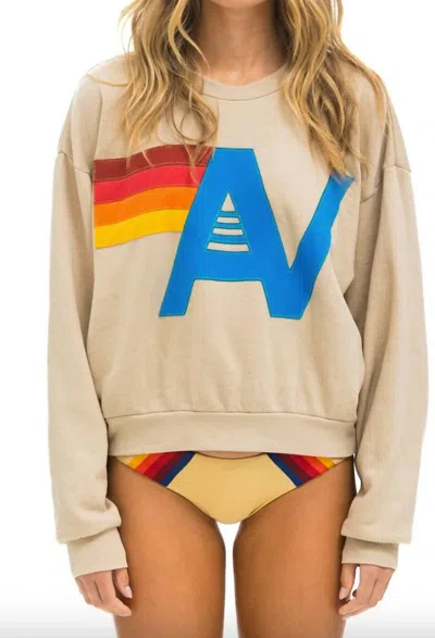 Aviator Nation Logo Stitch Relaxed Crew Sweatshirt In Sand In Brown
