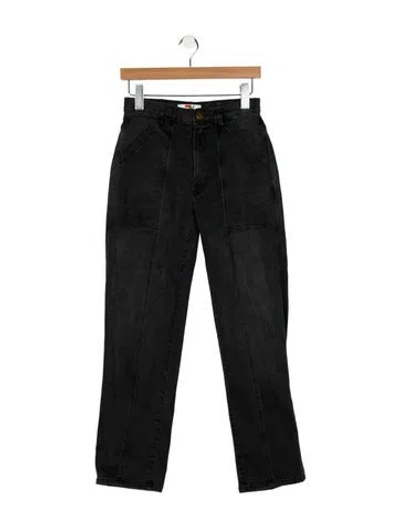 Pre-owned Aviator Nation Mid-rise Straight Leg Jeans In Black
