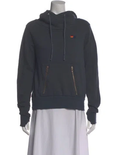 Pre-owned Aviator Nation Mock Neck Long Sleeve Hoodie In Blue
