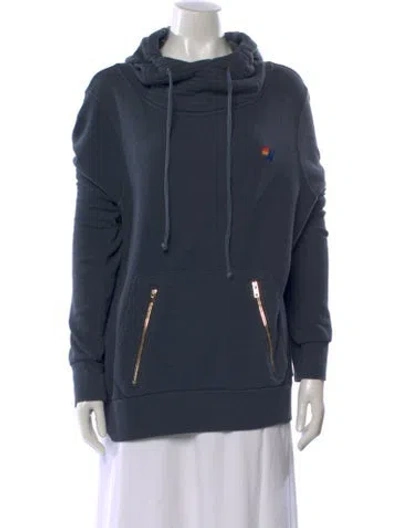Pre-owned Aviator Nation Mock Neck Long Sleeve Hoodie In Blue