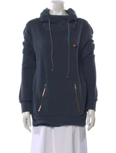 Pre-owned Aviator Nation Mock Neck Long Sleeve Hoodie In Blue