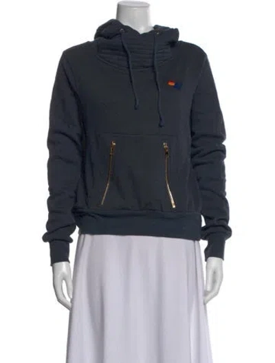 Pre-owned Aviator Nation Mock Neck Long Sleeve Hoodie In Blue