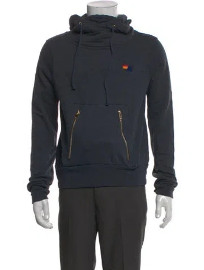 Pre-owned Aviator Nation Mock Neck Long Sleeve Hoodie In Blue