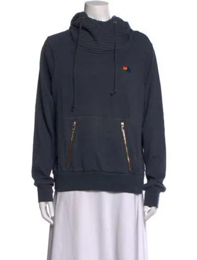 Pre-owned Aviator Nation Mock Neck Long Sleeve Hoodie In Blue