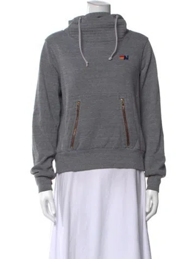 Pre-owned Aviator Nation Mock Neck Long Sleeve Hoodie In Gray