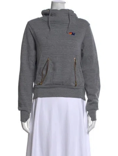 Pre-owned Aviator Nation Mock Neck Long Sleeve Hoodie In Gray