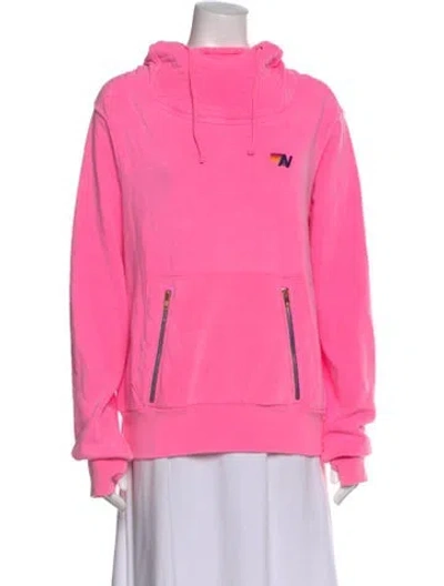 Pre-owned Aviator Nation Mock Neck Long Sleeve Hoodie In Pink