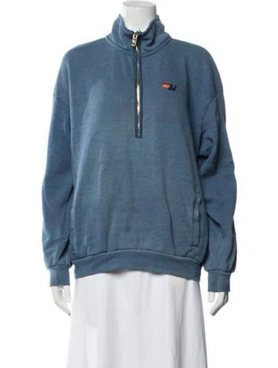 Pre-owned Aviator Nation Mock Neck Long Sleeve Sweatshirt In Blue