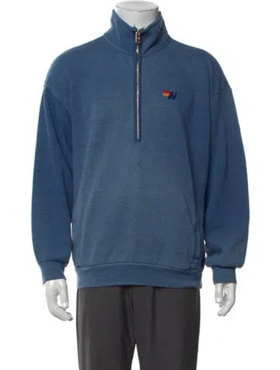 Pre-owned Aviator Nation Mock Neck Long Sleeve Sweatshirt In Blue