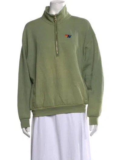 Pre-owned Aviator Nation Mock Neck Long Sleeve Sweatshirt In Green